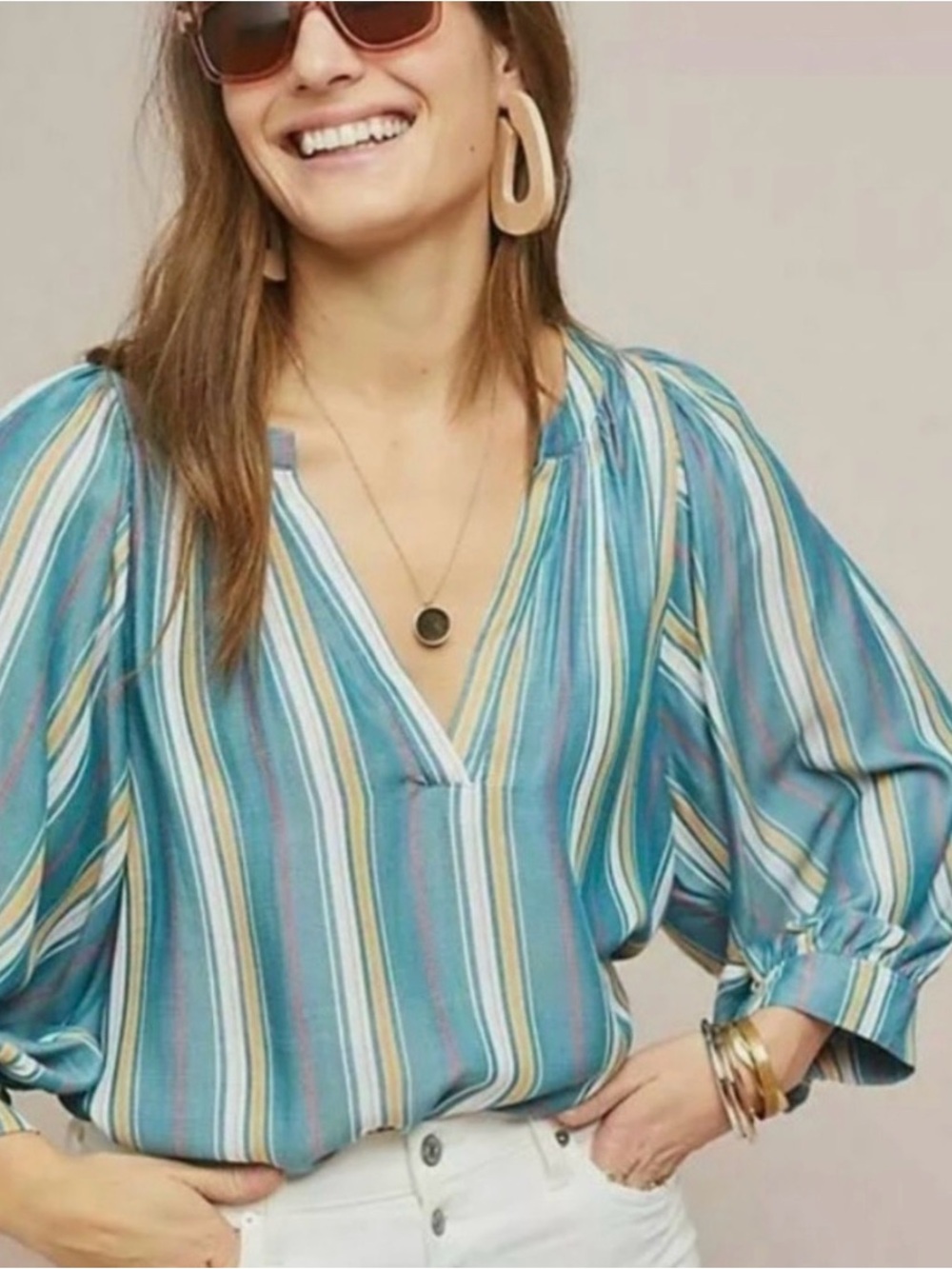 Maeve | Anthropologie | Byron Stripe Pullover Peasant Blouse | Sz M